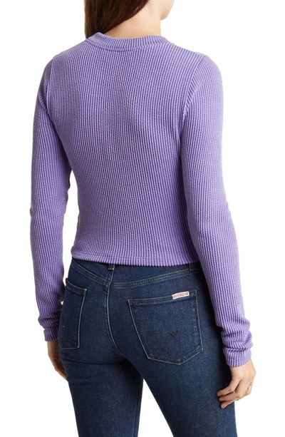 Renee C Long Sleeve Ribbed Crop Top In Purple