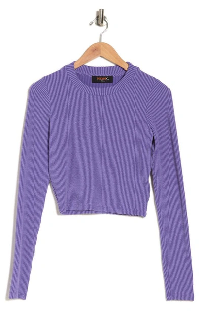 Renee C Long Sleeve Ribbed Crop Top In Purple