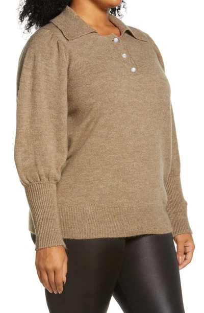 Shop Vero Moda Curve Bella Puff Sleeve Polo Sweater In Fossil
