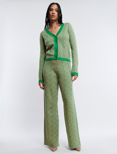 Wide leg Knit Trouser In Camel emerald Green