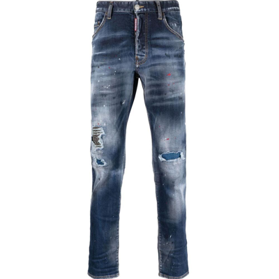 Shop Dsquared2 Men's Distressed Paint Splatter Jeans Navy 30w