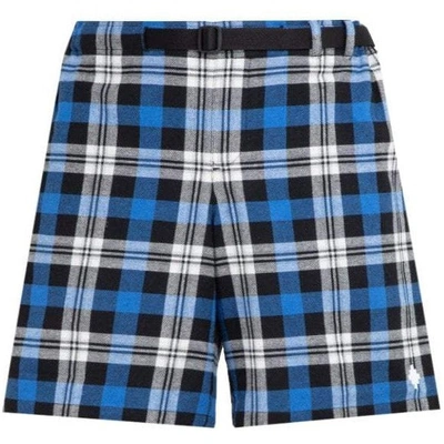 Shop Marcelo Burlon County Of Milan Men's Checked Belt Shorts Blue M