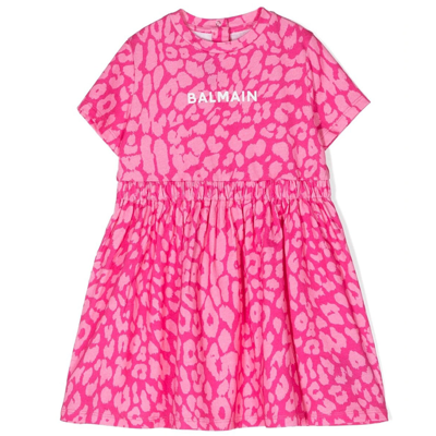 Shop Balmain Baby Girls Leopard Print Jersey Dress Pink 12m