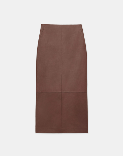 Shop Lafayette 148 Lambskin Leather Pencil Skirt In Brown