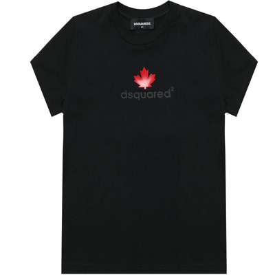 Shop Dsquared2 Boys Logo Print Cotton T-shirt Black 8y