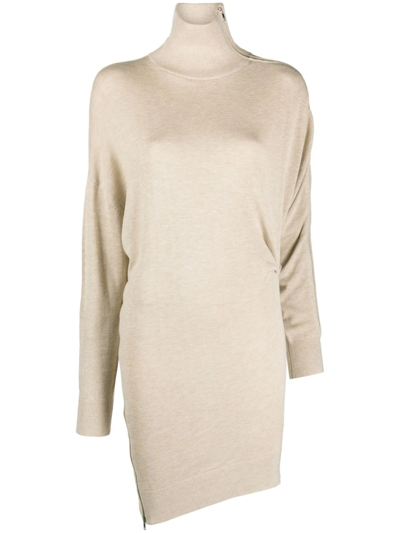 Shop Isabel Marant Sweater-style Dress With Asymmetrical Edge In Nude & Neutrals