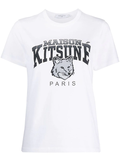 Shop Maison Kitsuné Fox Campus T-shirt In White