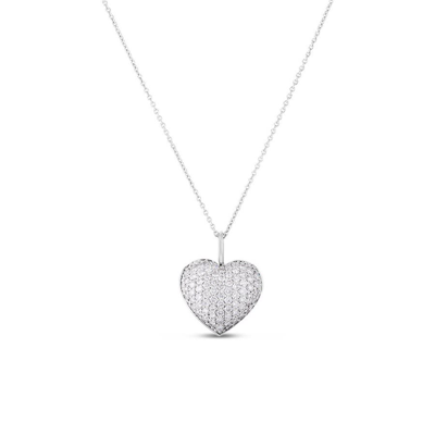 Shop Roberto Coin Tiny Treasures Puffed Diamond Heart Necklace - 111453awchx0 In White