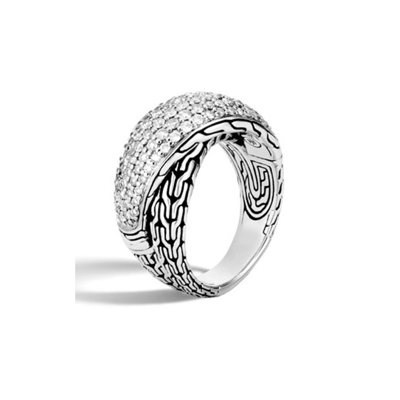 Shop John Hardy Classic Chain Sterling Silver Diamond Ring - Rbp900422dix7 In Silver-tone