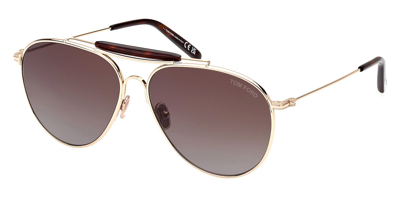 Shop Tom Ford Raphael Gradient Brown Pilot Men's Sunglasses Ft0995 32f 59 In Brown / Gold