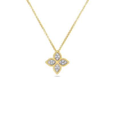 Shop Roberto Coin Princess Flower Medium Diamond Necklace In Yellow