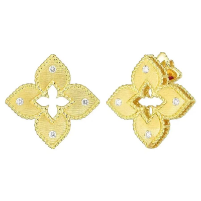 Shop Roberto Coin Diamond Petite Princess Flower Earring - 7772985ayerx In Yellow