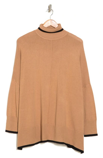 Shop Adrianna Papell Tipped Turtleneck Sweater In Soft Camel/ Black