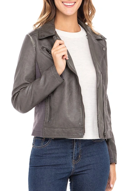 Sebby Faux Leather Moto Jacket In Grey