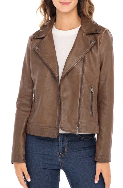 Sebby Faux Leather Moto Jacket In Whiskey