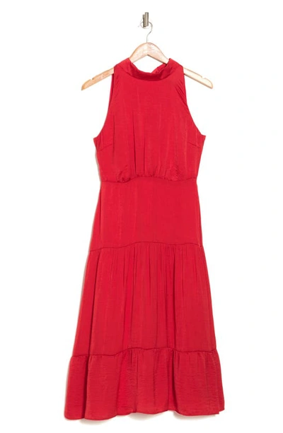 Shop Sam Edelman Mock Neck Tiered Halter Midi Dress In Red