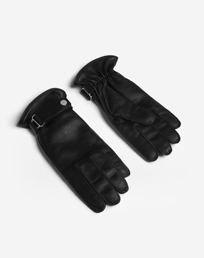 Shop Dunhill Deer Skin Gloves In Black