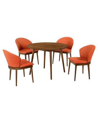 Shop Armen Living Arcadia And Juno 42in Round Wood 5pc Dining Set In Brown