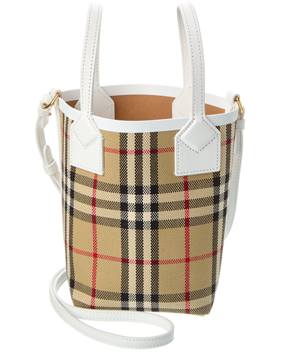 Shop Burberry London Mini Check Canvas & Leather Tote In Beige