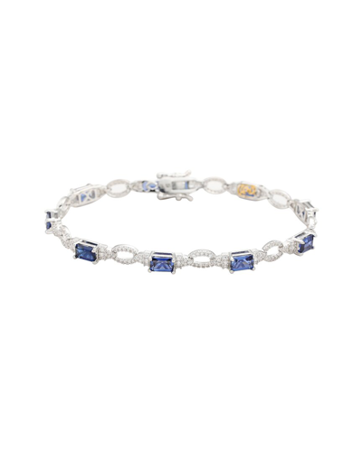 Suzy Levian Sterling Silver Emerald-cut Pink Sapphire And Diamond Accent Tennis Bracelet