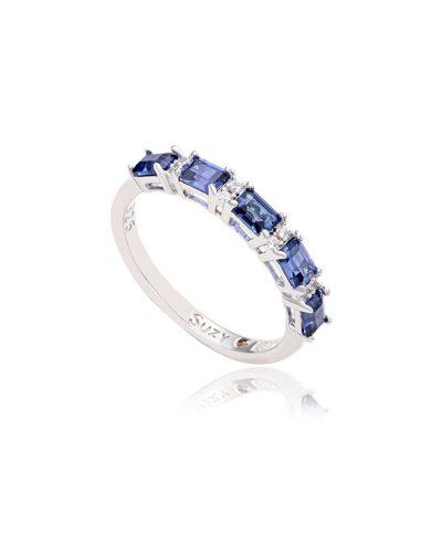 Shop Suzy Levian Silver 0.02 Ct. Tw. Diamond & Gemstone Ring
