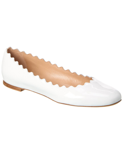 Shop Chloé Lauren Scalloped Patent Ballet Flat In White