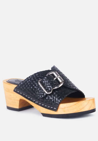 Shop Rag & Co Yoruba Braided Black Leather Buckled Slide Clogs