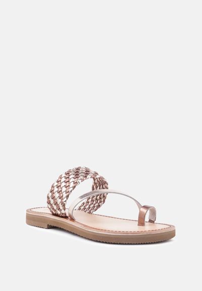 Shop Rag & Co Isidora Bronze Braided Leather Flat Sandal In Gold