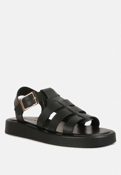 Shop Rag & Co Dacosta Genuine Leather Gladiator Flatform Sandals In Black
