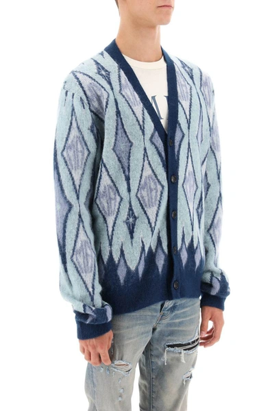Shop Amiri Argyle Bruhed-yarn Cardigan In Multicolor
