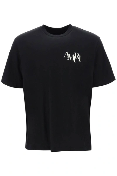 Shop Amiri Staggered Logo T-shirt In Black