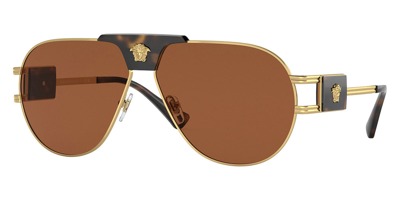Shop Versace Men's 63mm Sunglasses In Gold