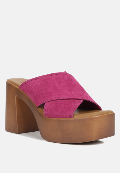 Shop Rag & Co Matrix Criss Cross Strap Block Heel Sandals In Fuchsia In Pink