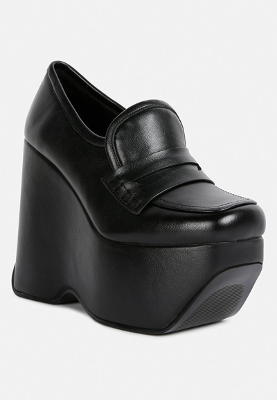 Shop Rag & Co Gilliam Black High Platform Wedge Loafers