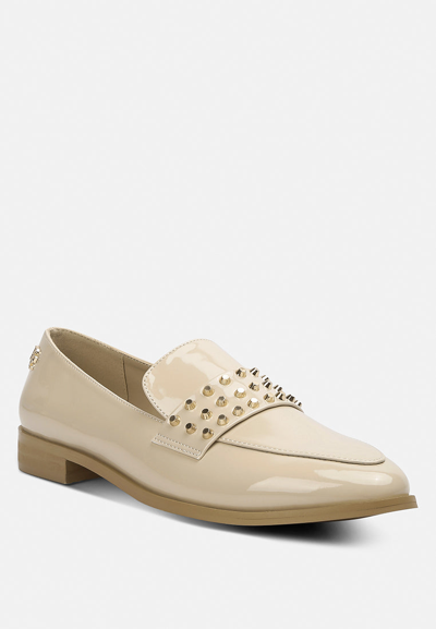 Shop Rag & Co Meanbabe Semicasual Stud Detail Patent Loafers In Beige