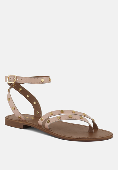 Shop Rag & Co Oprah Studs Embellished Flat Sandals In Beige