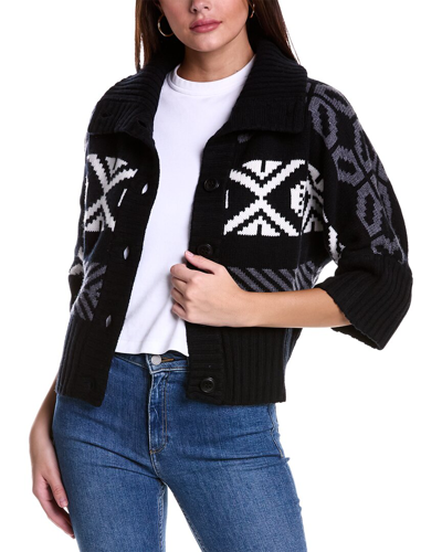 Shop Forte Cashmere Crop Nordic Cowl Wool & Cashmere-blend Cardigan In Black