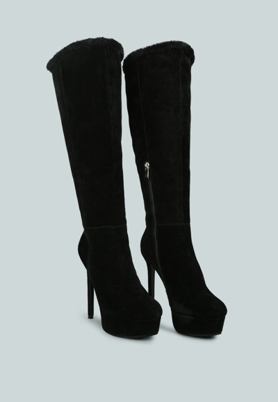 Shop Rag & Co X Saldana Convertible Suede Leather Black High Boots