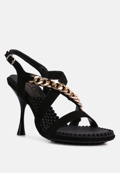 Shop Rag & Co Domeda Black Metal Chain Embellished Sandals