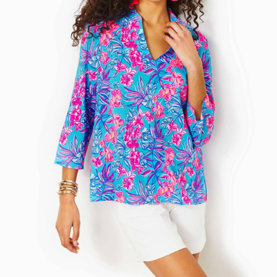 Shop Lilly Pulitzer Luna Bay Tunic Top In Cumulus Blue Orchid Oasis In Multi