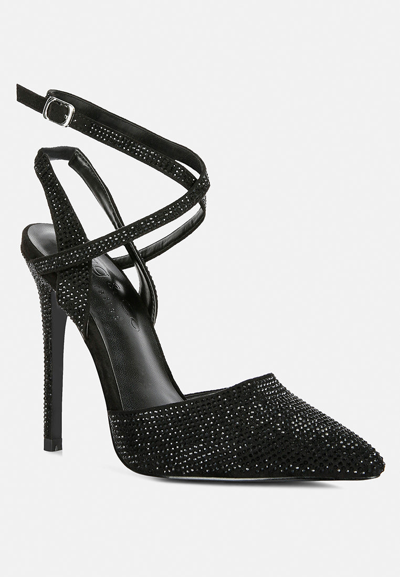 Shop Rag & Co Charmer Rhinestone Embellished Stiletto Sandals In Black