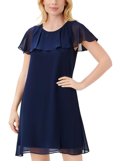 Shop Adrianna Papell Womens Capelet Mini Shift Dress In Blue