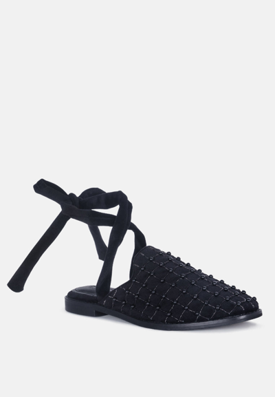 Shop Rag & Co Asante Crisscross Beaded Veil Velvet Mules In Black