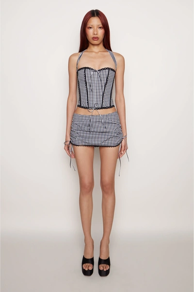 Shop Danielle Guizio Ny Gingham Ruched Side Tie Mini Skirt In Black / White