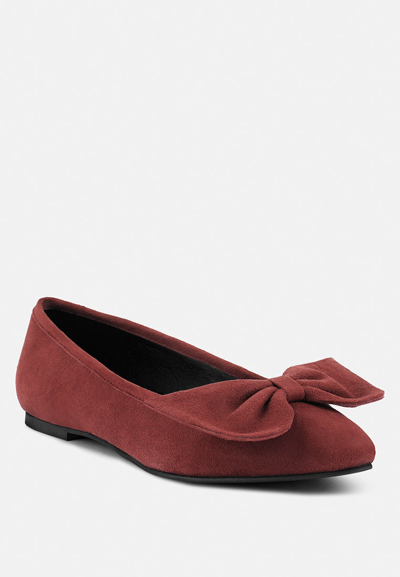 Shop Rag & Co Chuckle Burgundy Big Bow Suede Ballerina Flats In White