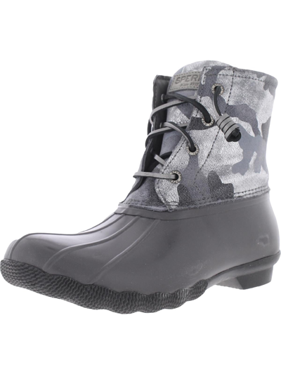 Shop Sperry Saltwater Womens Leather Metallic Winter & Snow Boots In Grey