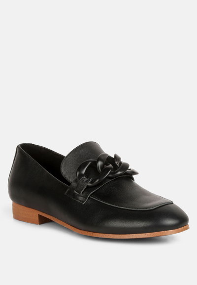 Shop Rag & Co Merva Chunky Chain Leather Loafers In Black