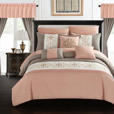 Shop Chic Home Design Herta 20 Piece Comforter Set Color Block Floral Embroidered Bed In A Bag Bedding In Orange