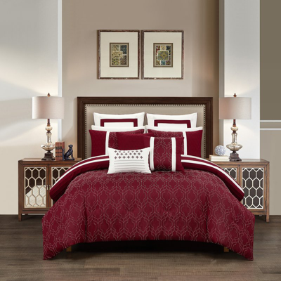 Shop Chic Home Design Arlea 8 Piece Comforter Set Jacquard Geometric Quilted Pattern Design Bedding In Red