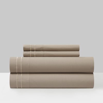 Shop Chic Home Design Savannah 3 Piece Sheet Set Solid Color With Dual Stripe Embroidery In Brown